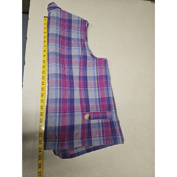 Vintage Quilted Vest Medium Purple Womens Plaid Button Front Sleeveless Preppy - Picture 6 of 6